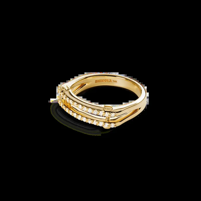 Diamond Pave Rivet Double Row Ring – Yellow Gold