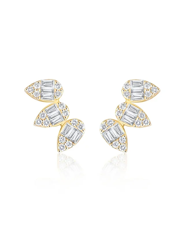 Diamond Petal Ear Crawlers in 14K Yellow Gold