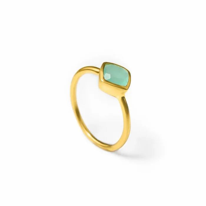 Diamond Shape Aqua Chalcedony Stacking Ring | March Birthstone, Custom diamond birthstone ring mom, Sterling Silver, 18k Gold Vermeil Gemstone Ring