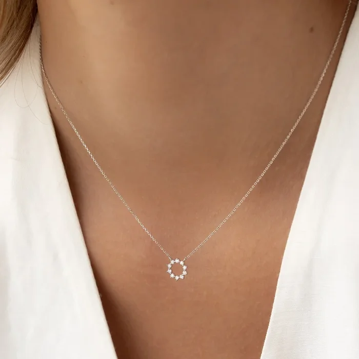 Diamond Sun Necklace White Gold – Leda