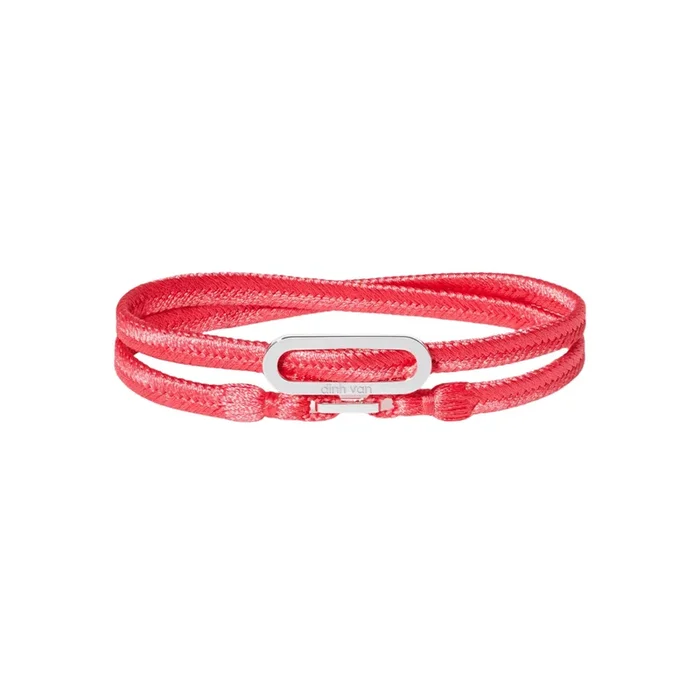 Dinh Van double wrap bracelet in white gold with pink woven strap | LEPAGE