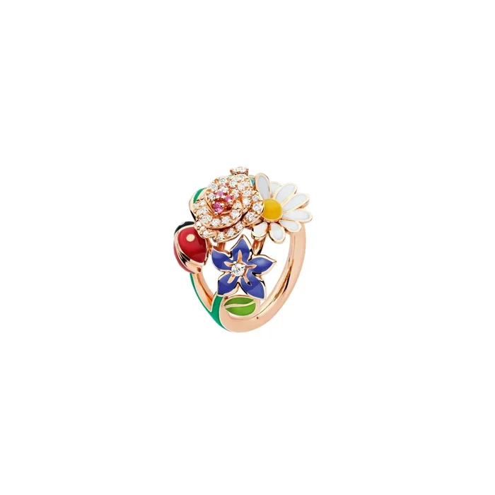 Dior Diorette ring in rose gold, diamonds, pink sapphire and coloured lacquer | LEPAGE