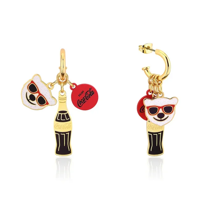 Disney Gold Plated Stainless Steel Polar Bear 3 Removable Charm Half Hoop Earrings