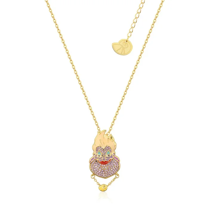 Disney Gold Plated Stainless Steel Ursula Crystal Pendant with 45+7cm Chain
