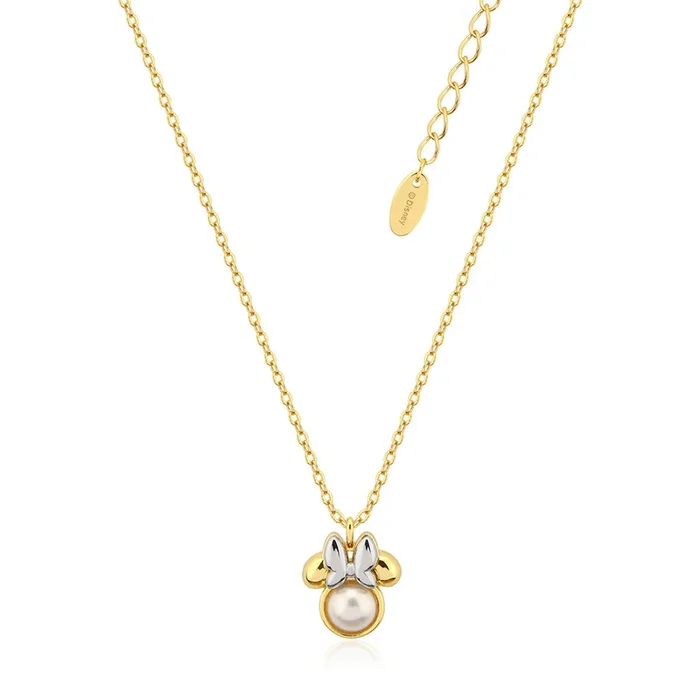 Disney Gold Plated Sterling Silver Minnie Mouse Pearl Pendant On Chain