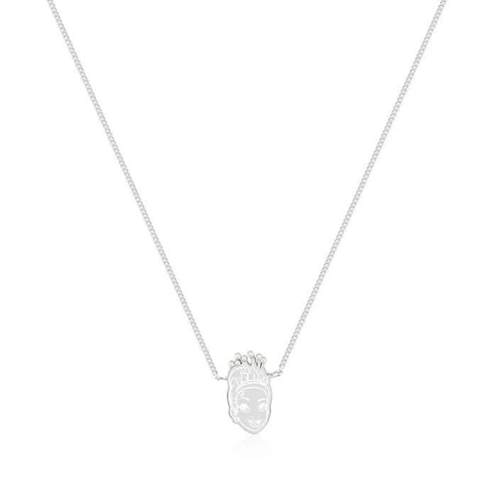 Disney Princess And The Frog Rhodium Plated Tiana Pearl Pendant on 40cm Chain