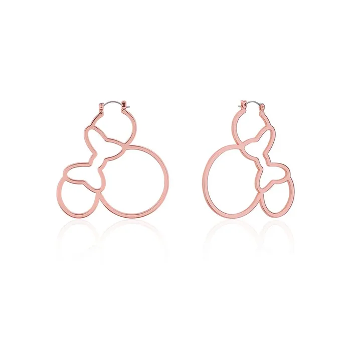 Disney Rose Gold Plated Stainless Steel Minnie Mouse Outline 60mm Hoop Earrings