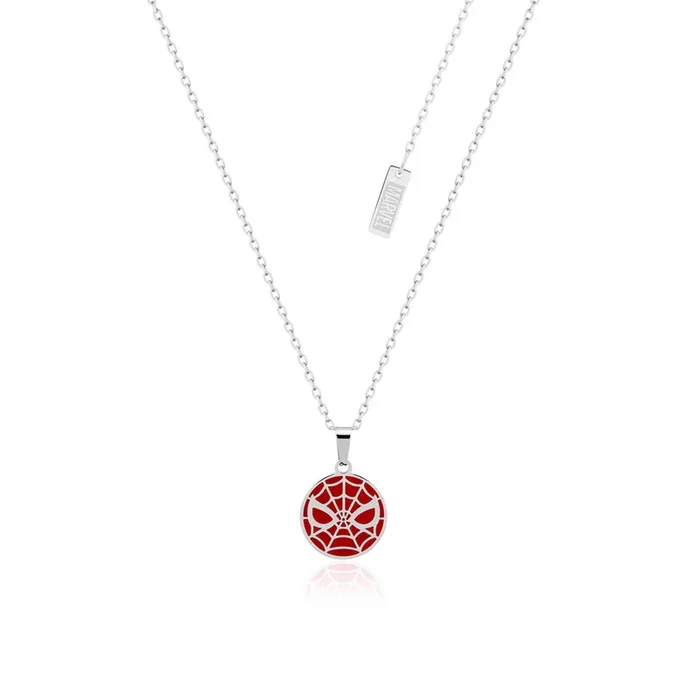 Disney Stainless Steel Spider Man Enamel Pendant On Chain