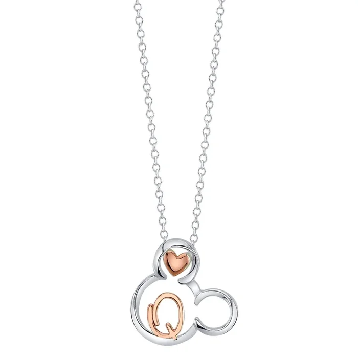 Disney Sterling Silver 18-inch Initial Pendant; Initial Q