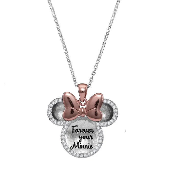 Disney Sterling Silver and Cubic Zirconia 18-inch Forever Your Minnie Pendant