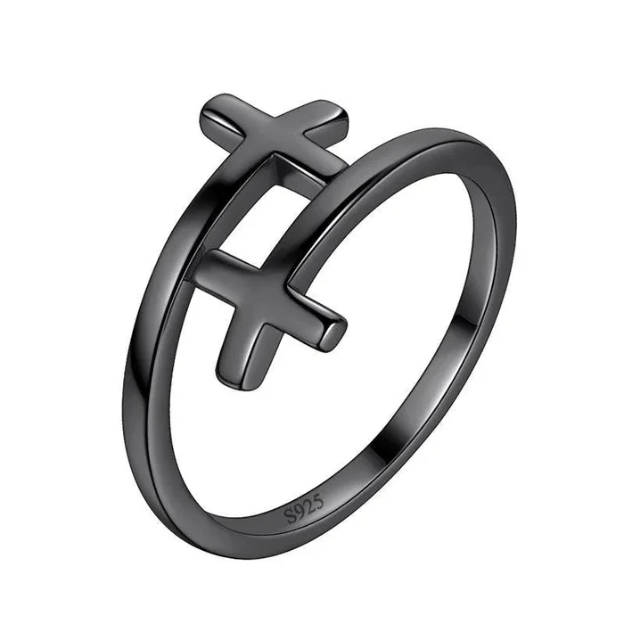 Doppelter Kreuzring für Herren und Damen, Schmuck, offener Ring aus 925er Sterlingsilber