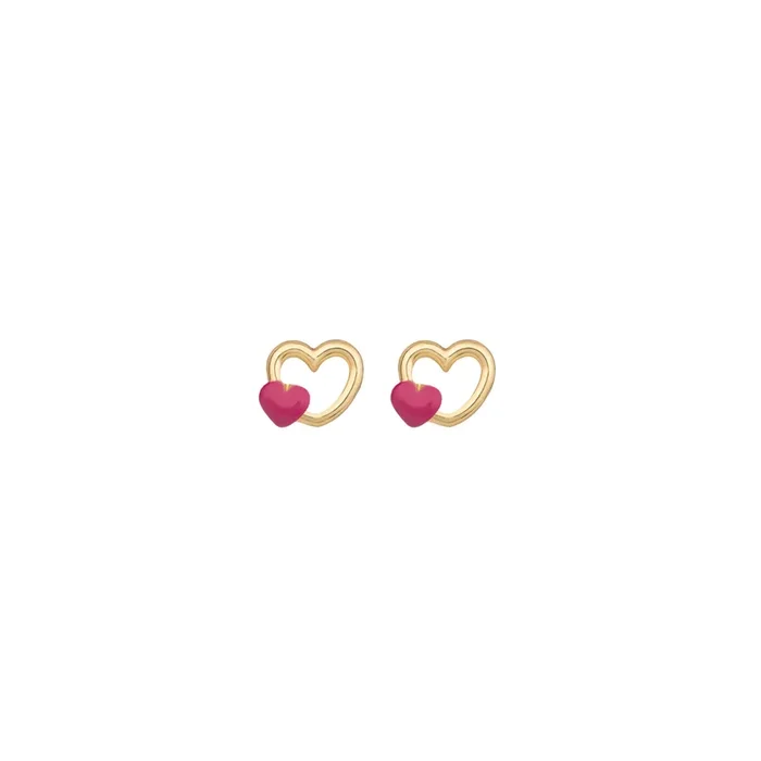 Double Pink Hearts earrings in yellow gold| LEPAGE