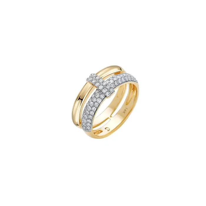 Double Row Pave Diamond T Ring