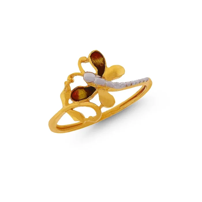 Dragonfly Two-tone Ring with Minakari in 22K Gold