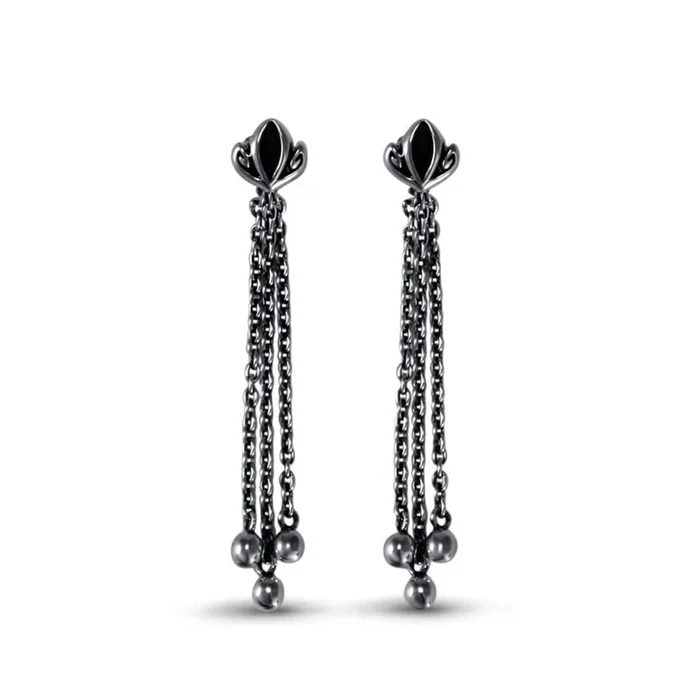 Dual Tassel Earring Long – Black Ruthenium Vermeil