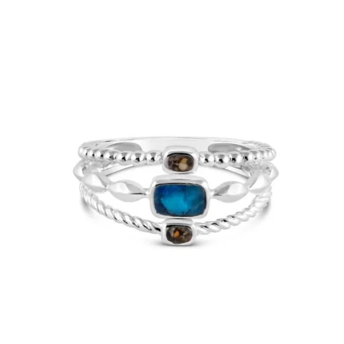Dune Jewelry x 4Ocean Sterling Silver Boho Stack Ring – Bali Blue & Ocean City Sand