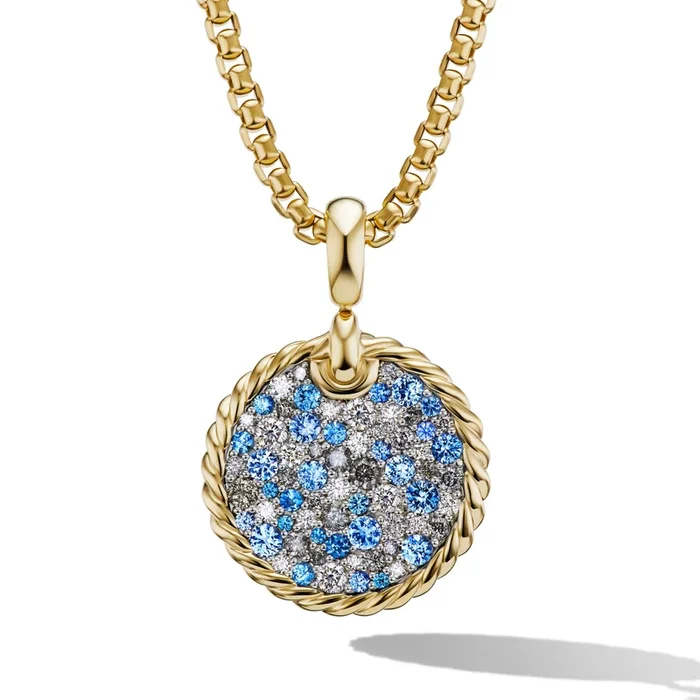 DY Elements® Color Pendant in 18K Yellow Gold with Pavé Diamonds and Blue Sapphires, 30mm