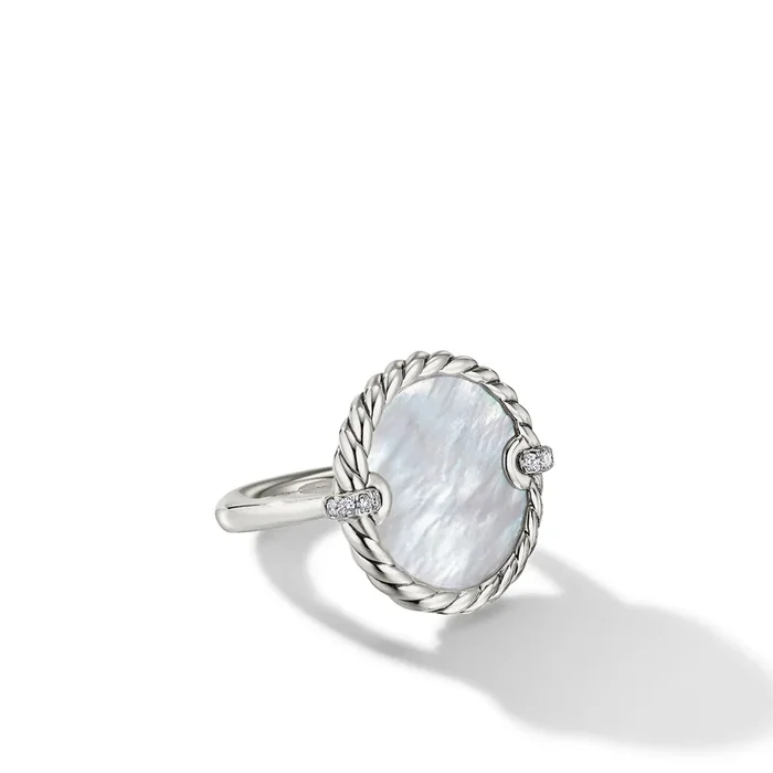 DY Elements® Ring in Sterling Silver with Mother of Pearl and Diamonds, 21mm