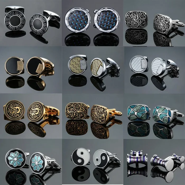 DY Men French shirt Cufflinks New high quality enamel gold silver round carving pattern retro pattern Cufflinks free shipping