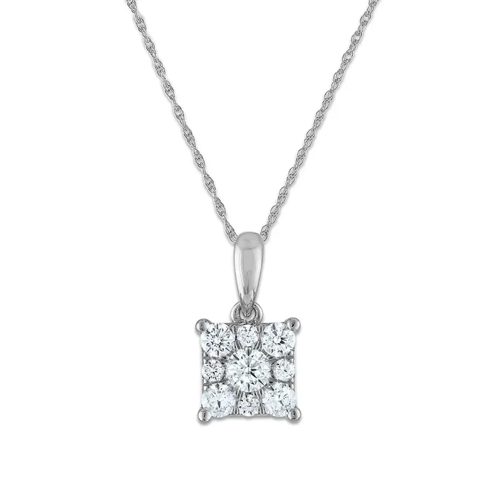 EcoLove 1/4 CTW Lab Grown Diamond Cluster 18-inch Pendant in 14KT White Gold