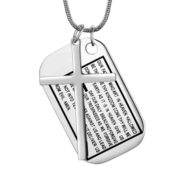 Edelstahl-Halskette mit Vaterunser-Kreuz