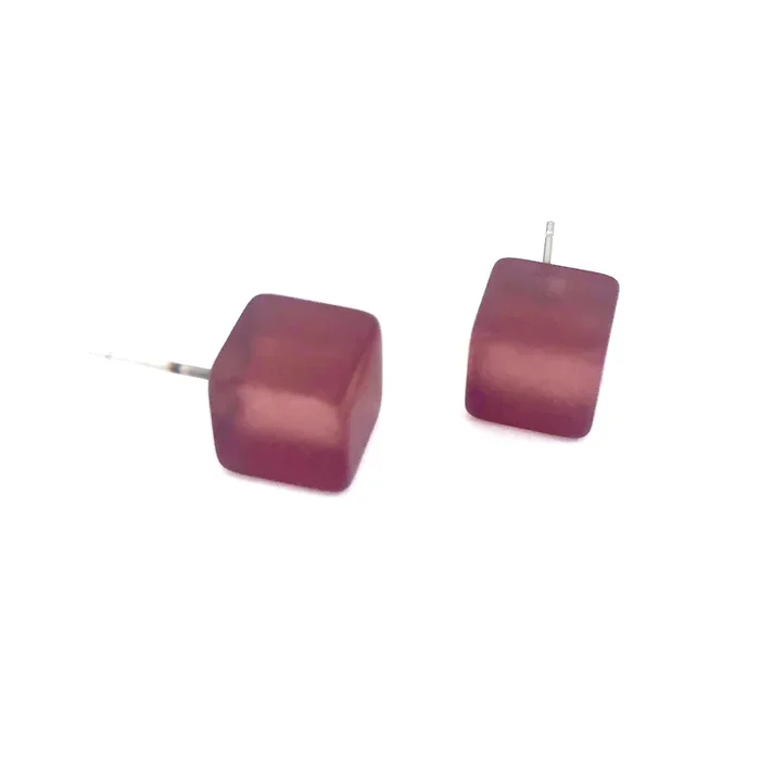Eggplant Midi Frosted Cube Stud Earrings