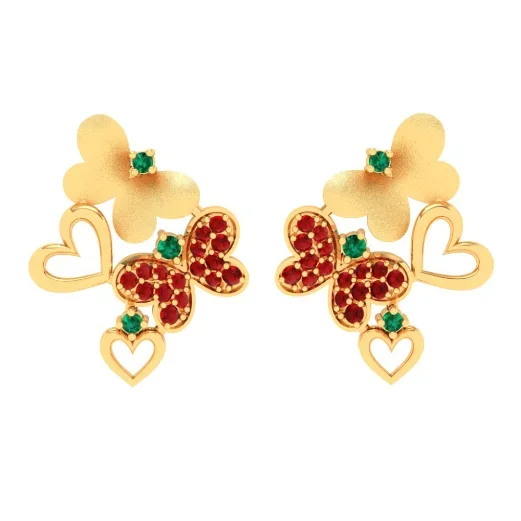 Elegant 22k Gold Butterflies And Hearts Stud Earrings From Goldlites Collection