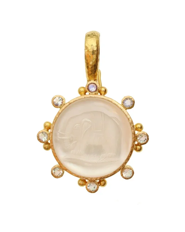 Elizabeth Locke Rock Crystal “Elephant” Moonstone Pendant
