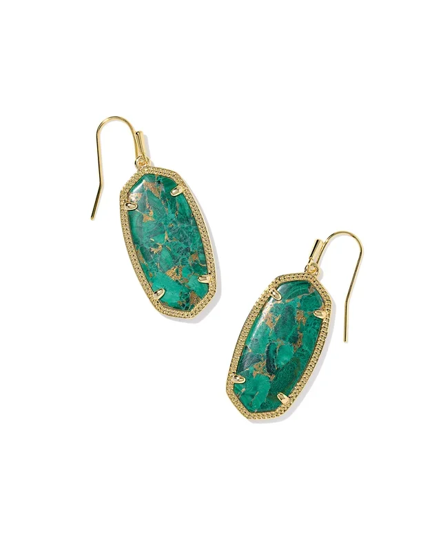Elle Drop Earrings in Bronze Veined Green Malachite