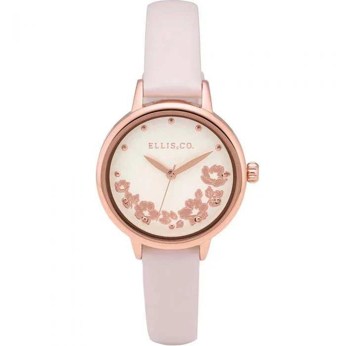 Ellis & Co ‘Skylah’ Floral Pink Leather Womens Watch