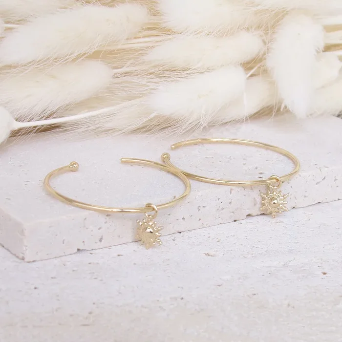 Elmina hoop earrings with sun tassel gold-plated