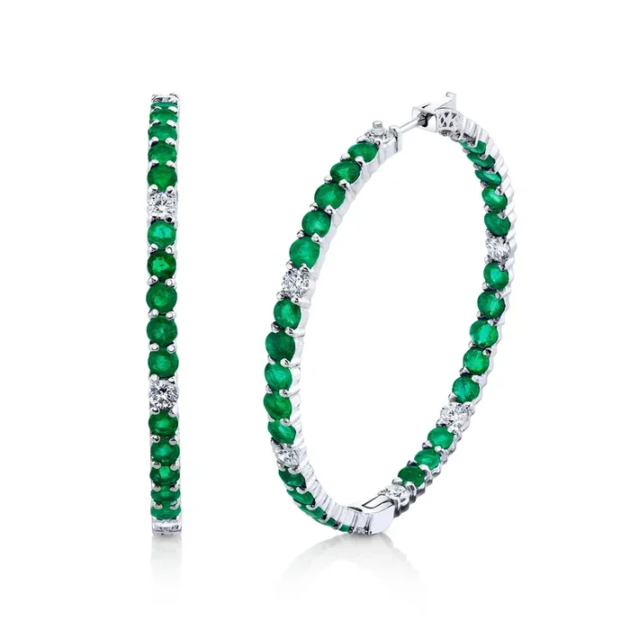 EMERALD & DIAMOND LARGE HOOPS
