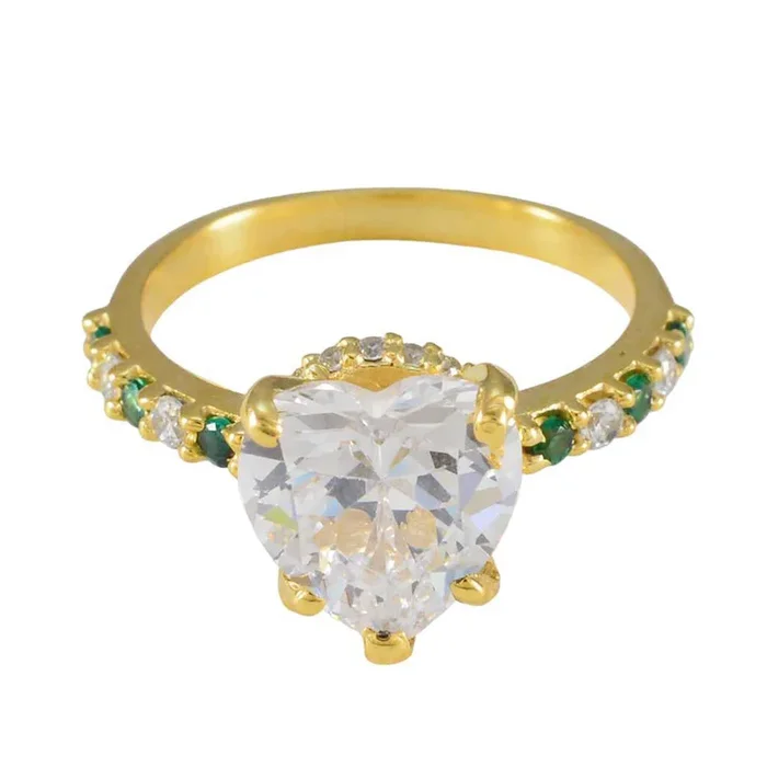 Emerald CZ Halo Korean 92.5 Silver Green Gems Delicate Trendy Ring Jewelry