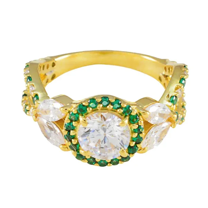 Emerald CZ Halo Korean Sterling Silver Green Gems Slim Love Ring Jewelry