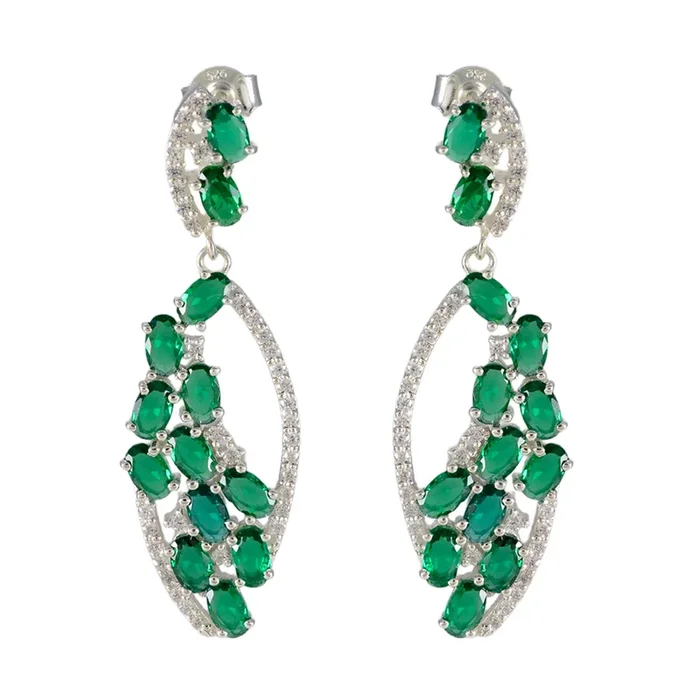 Emerald CZ Indian Kristine multiple Stud Green Silver Earring