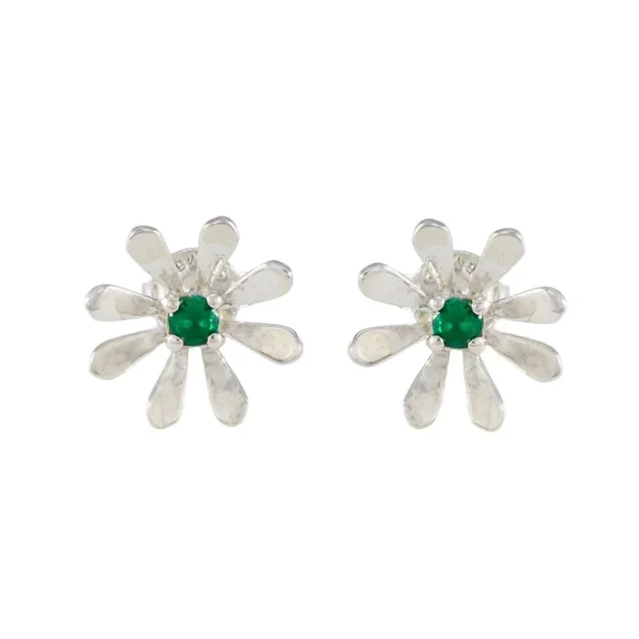 Emerald CZ Moroccan Antonia Solitaire Stud Green 92.5 Silver Earring