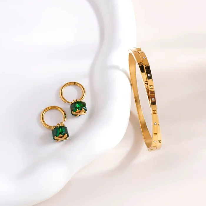 Emerald Hoop Earrings & Roman Tales Bracelet Combo Set