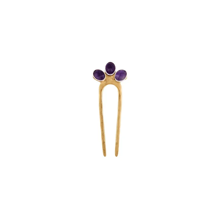 Empire Hair Pin in Amethyst & Bronze – Small