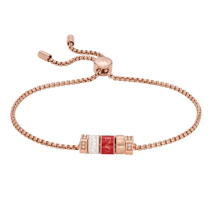 Emporio Armani Rose Gold Plated Stainless Steel Red Lacquer Components Bracelet