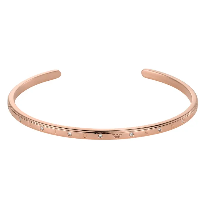 Emporio Armani Rose Gold Plated Sterling Silver CZ Cuff Bangle
