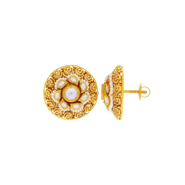 Enchanting Antique Earrings with Kundan and Pearls in 22K Gold
