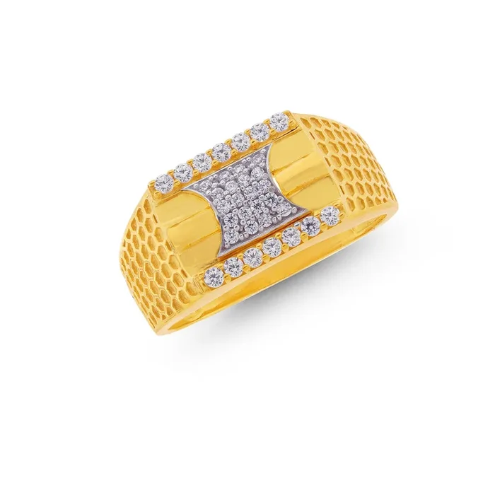 Enchanting Two tone Men’s Ring With CZ in 22K Gold