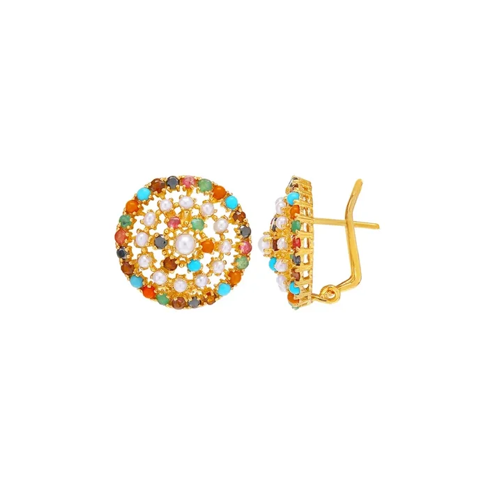 Endearing Earrings with Navratan in 22K Gold