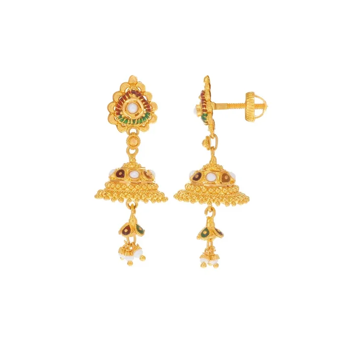 Endearing Minakari Jhumkha in 22K Gold