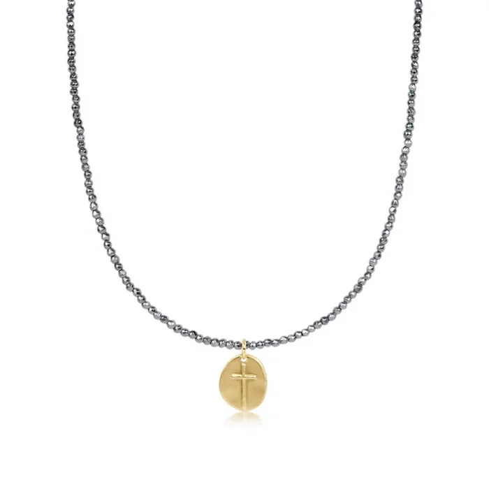 enewton 17″ Choker Silver Faceted Hematite 2mm Bead – Inspire Small Gold Charm