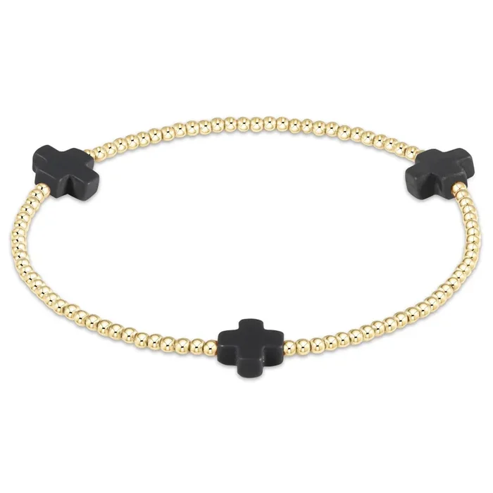 Enewton 6.25″ Signature Cross Gold Pattern 2mm Bead Bracelet – Charcoal