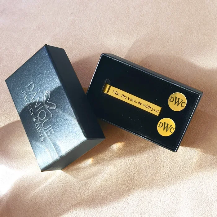 Engraved Tie Clip & Cufflinks Set, Personalized Groomsmen & Groom Gift