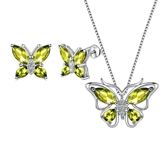 Ensemble de bijoux papillon avec pierre de naissance, péridot d’août, cadeau d’anniversaire pour femmes et filles