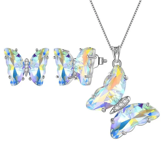 Ensemble de bijoux papillon blanc 3 pièces, pierre de naissance en diamant d’avril, cadeaux d’anniversaire pour femmes et filles