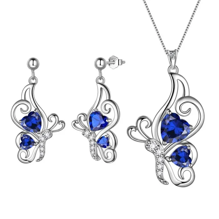 Ensemble de bijoux saphir avec pierre de naissance papillon, 3 pièces, cadeau d’anniversaire pour femmes et filles